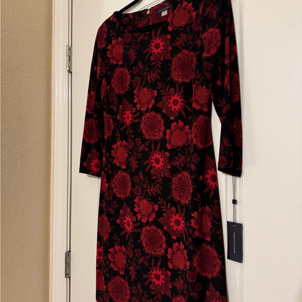 Tommy Hilfiger Black and Red Floral Long Sleeve Dress